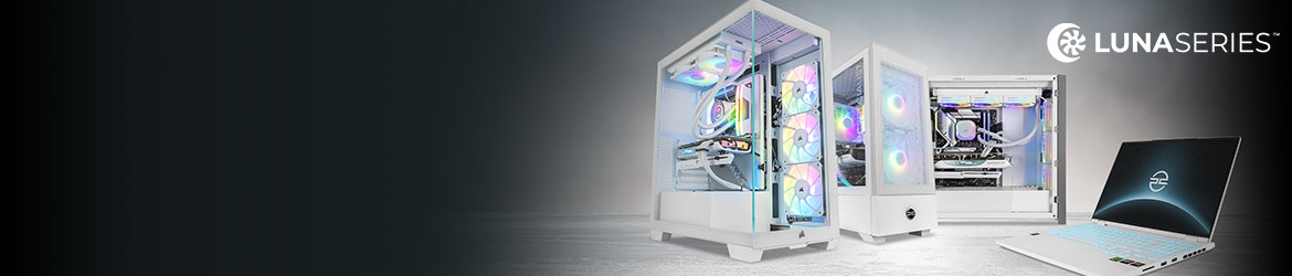 Luna Series™ Esittelyssä täysin valkoiset PCSpecialist Luna-sarjan kokoonpanot. Näin saadaan poikkeuksellisen tehokas suorituskyky yhdistettynä estetiikkaan, joka erottuu joukosta missä vain kokoonpanossa.