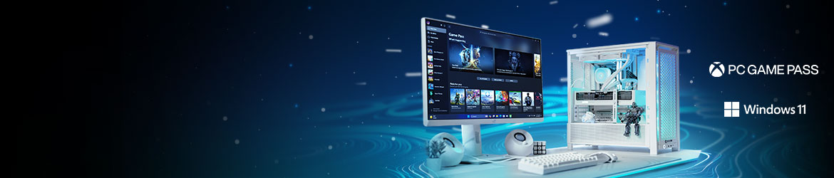 Pelisi kaikkialla Pelaa satoja tietokonepelejä uudella PCSpecialistin järjestelmälläsi hyödyntäen PC Game Passia 1 kuukauden ajan*